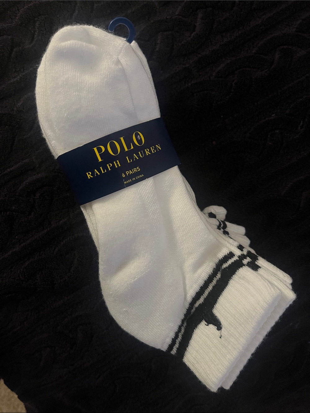 POLO BY RALPH LAUREN White Ankle Socks with Black Logo Trim - 6 Pack